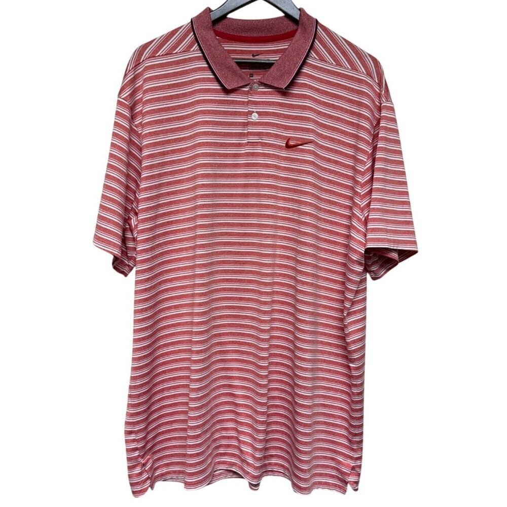 Nike Dri-Fit Standard Fit Polo Short Sleeve Men's Shirt Red Stripe Collar XXL